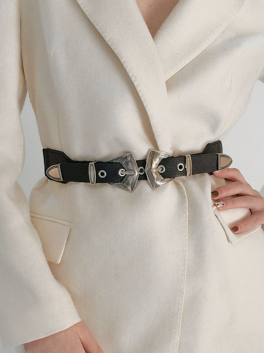 Double Buckle PU Leather Belt