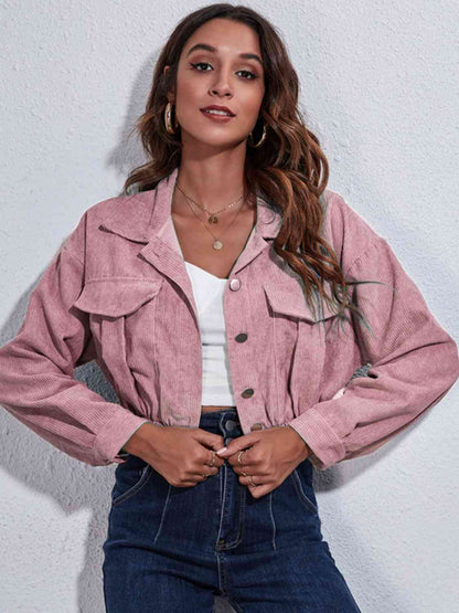 Collared Neck Dropped Shoulder Buttoned Jacket