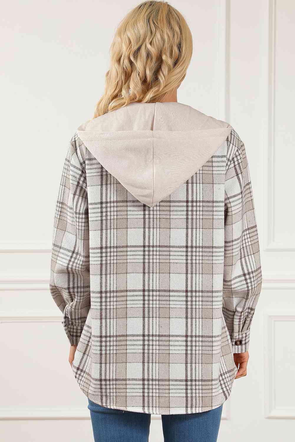 Plaid Button Down Hooded Jacket